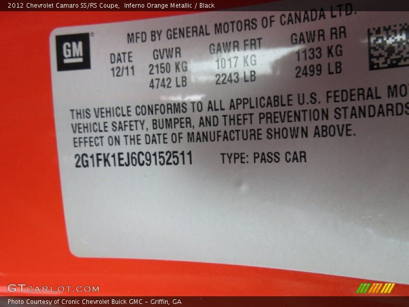 Inferno Orange Metallic / Black 2012 Chevrolet Camaro SS/RS Coupe
