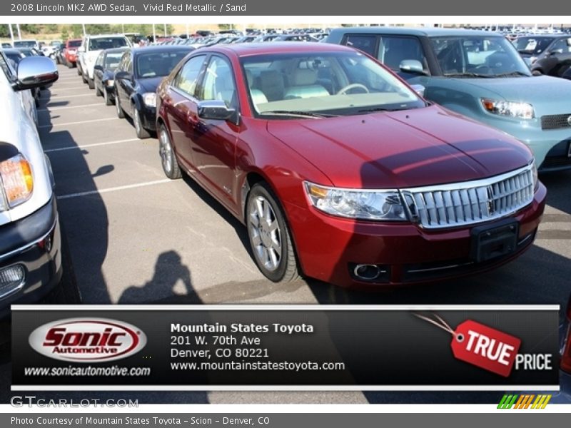 Vivid Red Metallic / Sand 2008 Lincoln MKZ AWD Sedan