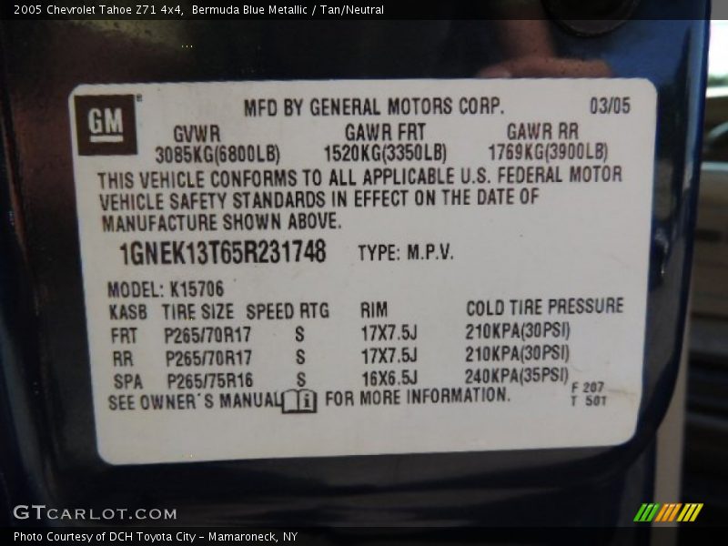Bermuda Blue Metallic / Tan/Neutral 2005 Chevrolet Tahoe Z71 4x4