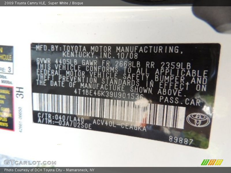 Super White / Bisque 2009 Toyota Camry XLE