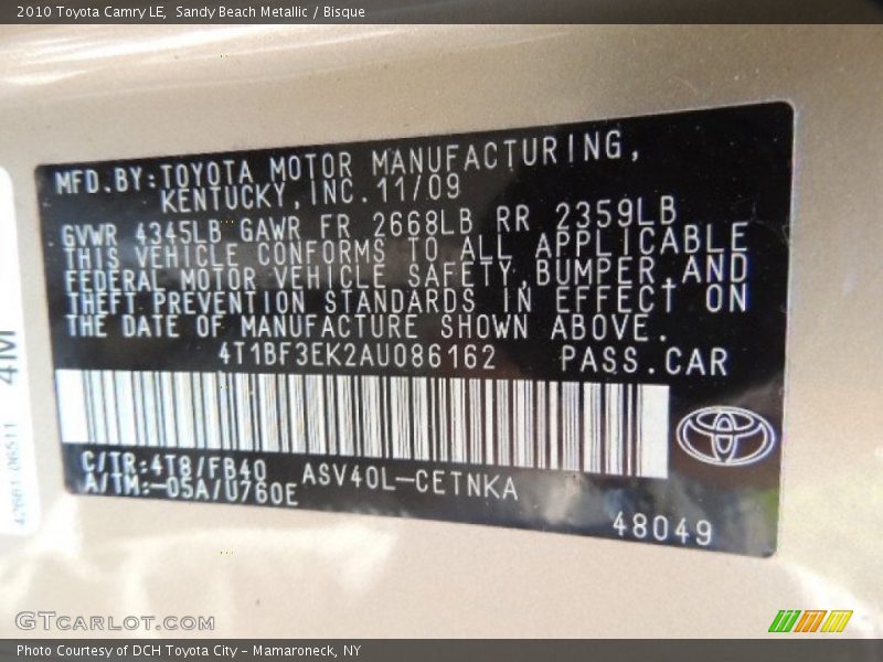 Sandy Beach Metallic / Bisque 2010 Toyota Camry LE