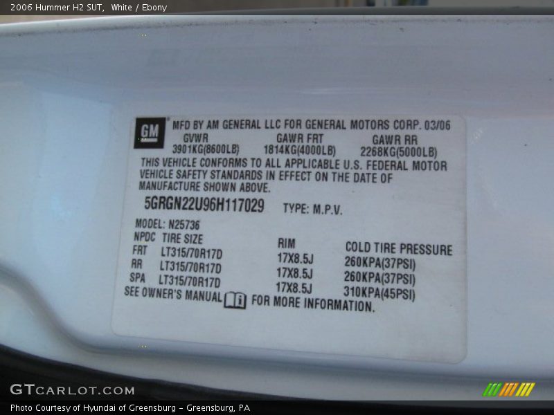 White / Ebony 2006 Hummer H2 SUT