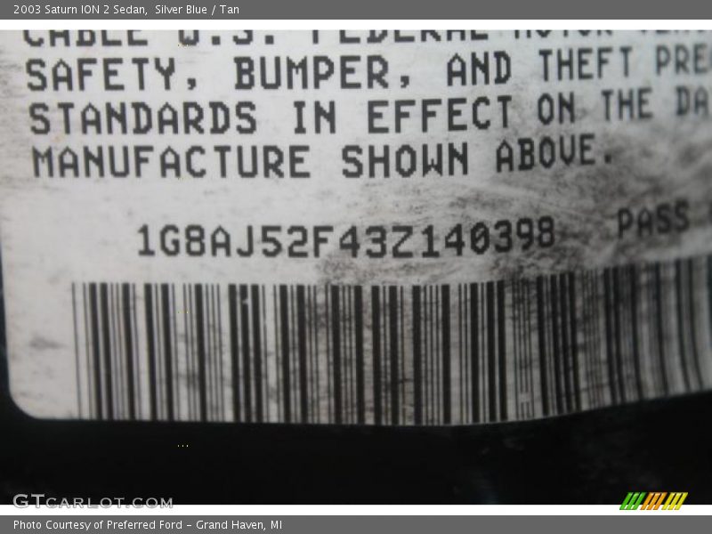 Silver Blue / Tan 2003 Saturn ION 2 Sedan