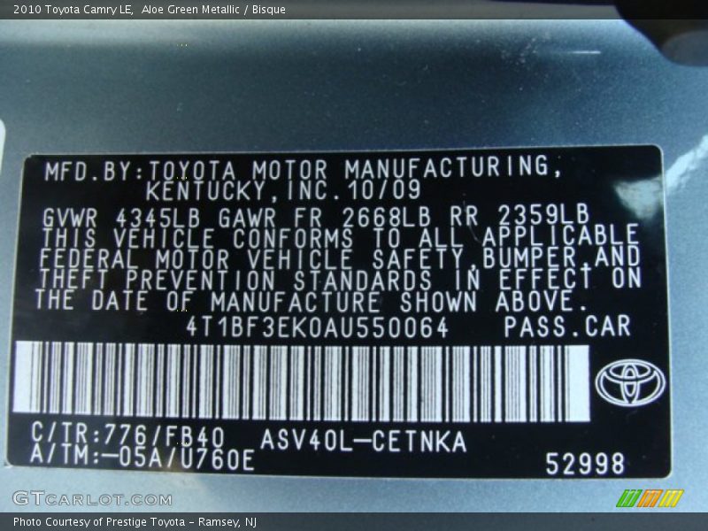 Aloe Green Metallic / Bisque 2010 Toyota Camry LE