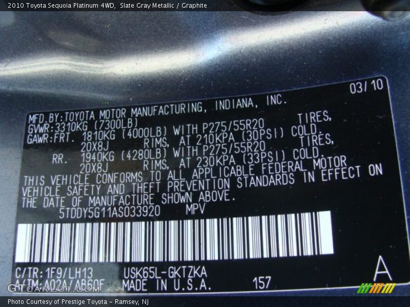 Slate Gray Metallic / Graphite 2010 Toyota Sequoia Platinum 4WD
