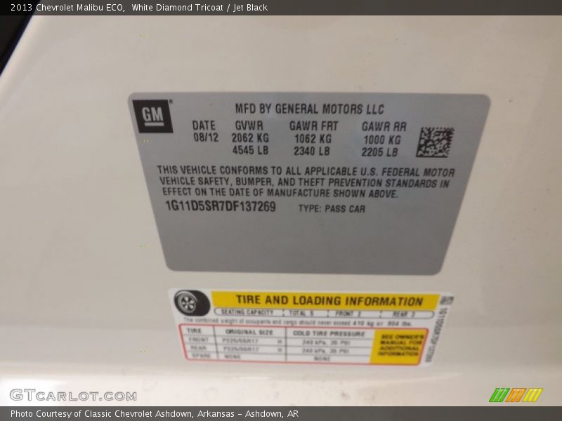Info Tag of 2013 Malibu ECO