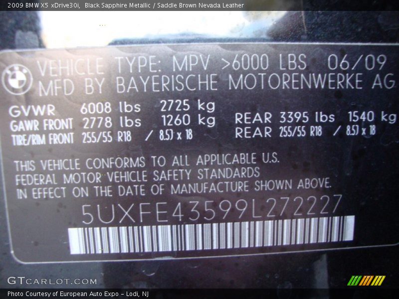Black Sapphire Metallic / Saddle Brown Nevada Leather 2009 BMW X5 xDrive30i