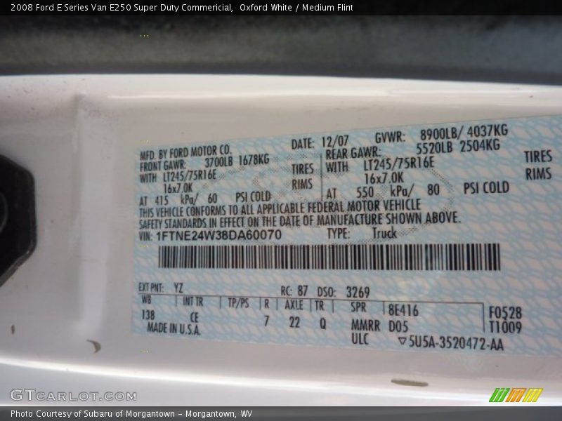 Oxford White / Medium Flint 2008 Ford E Series Van E250 Super Duty Commericial