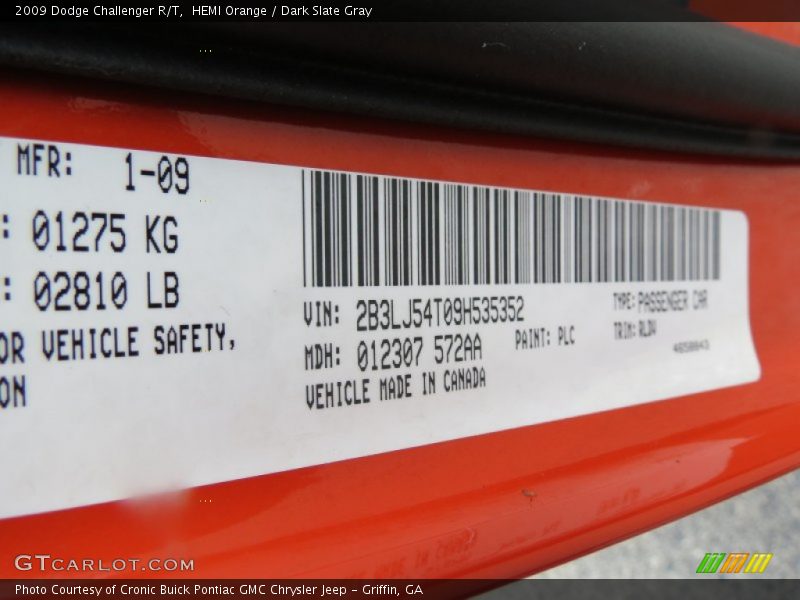 2009 Challenger R/T HEMI Orange Color Code PLC