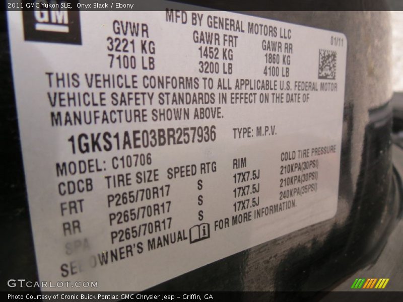Onyx Black / Ebony 2011 GMC Yukon SLE