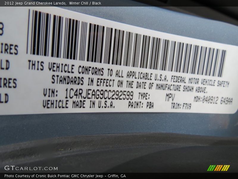 2012 Grand Cherokee Laredo Winter Chill Color Code PBA