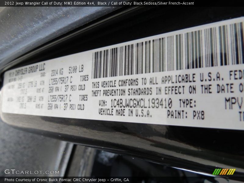 2012 Wrangler Call of Duty: MW3 Edition 4x4 Black Color Code PX8