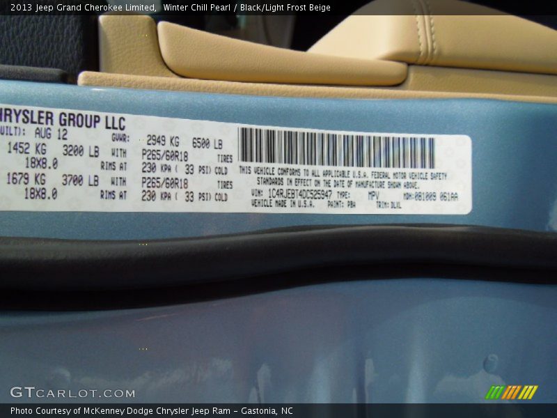 2013 Grand Cherokee Limited Winter Chill Pearl Color Code PBA