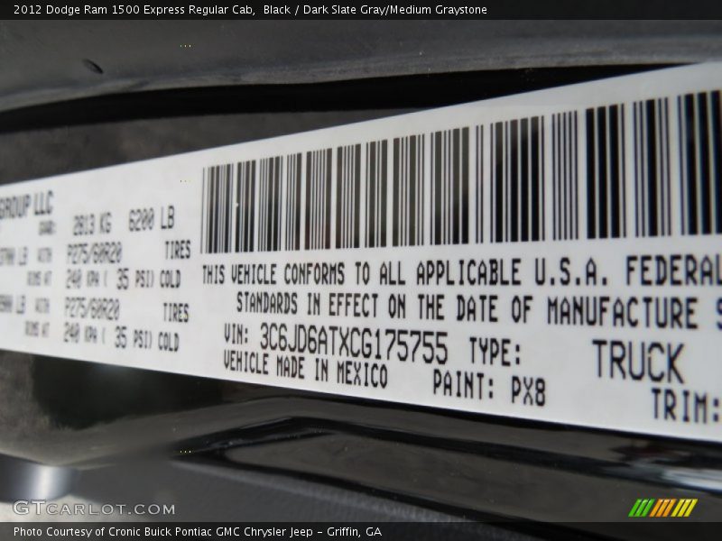 Black / Dark Slate Gray/Medium Graystone 2012 Dodge Ram 1500 Express Regular Cab