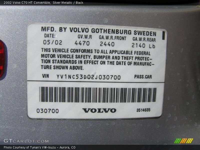 Silver Metallic / Black 2002 Volvo C70 HT Convertible