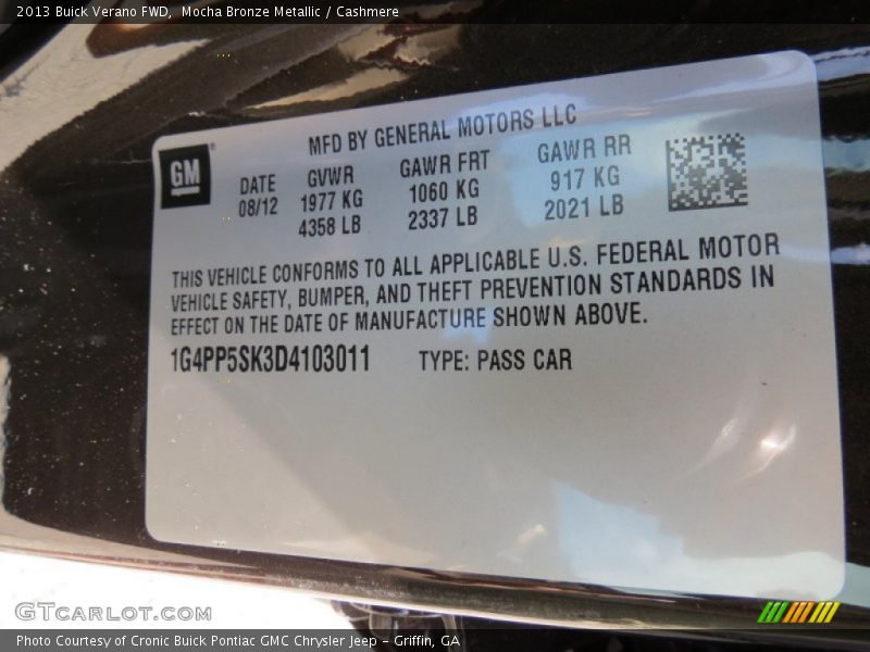 Info Tag of 2013 Verano FWD