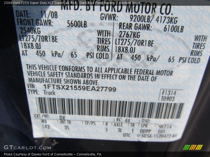 2009 F250 Super Duty XLT SuperCab 4x4 Dark Blue Pearl Metallic Color Code DX