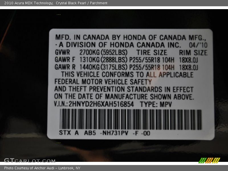 Crystal Black Pearl / Parchment 2010 Acura MDX Technology