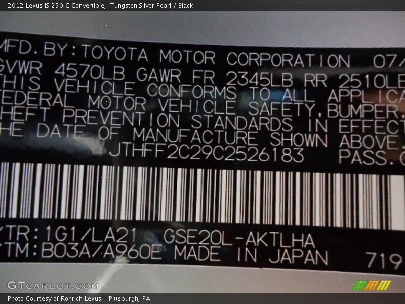 Tungsten Silver Pearl / Black 2012 Lexus IS 250 C Convertible
