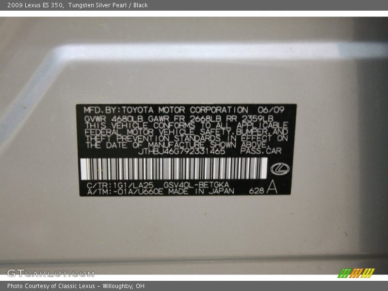Tungsten Silver Pearl / Black 2009 Lexus ES 350