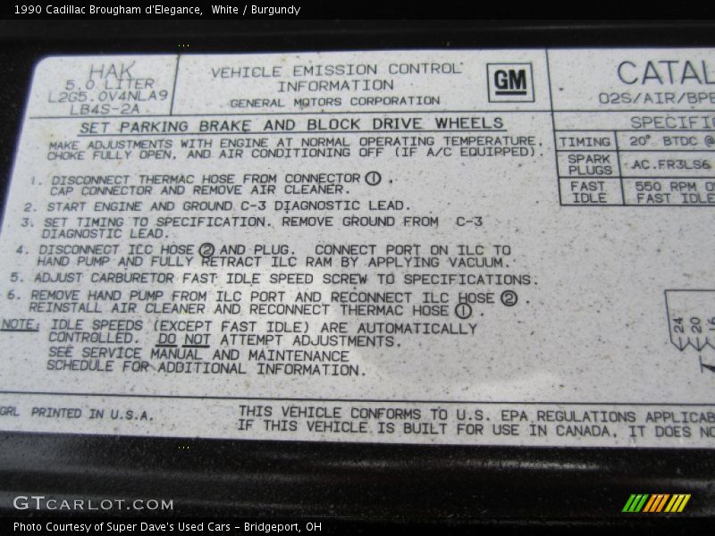 Info Tag of 1990 Brougham d'Elegance