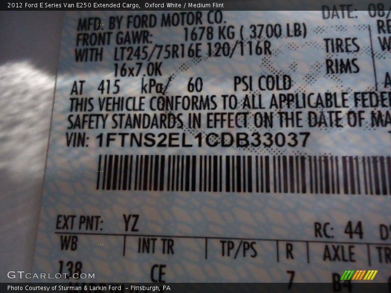 Oxford White / Medium Flint 2012 Ford E Series Van E250 Extended Cargo