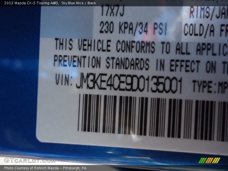 Sky Blue Mica / Black 2013 Mazda CX-5 Touring AWD
