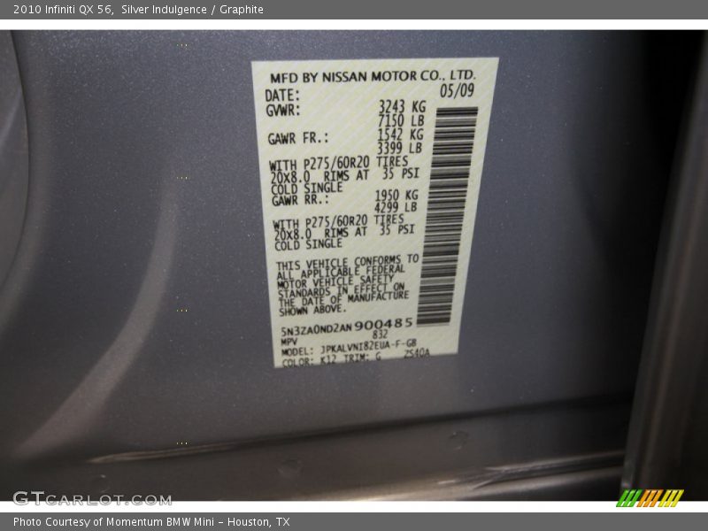 Silver Indulgence / Graphite 2010 Infiniti QX 56