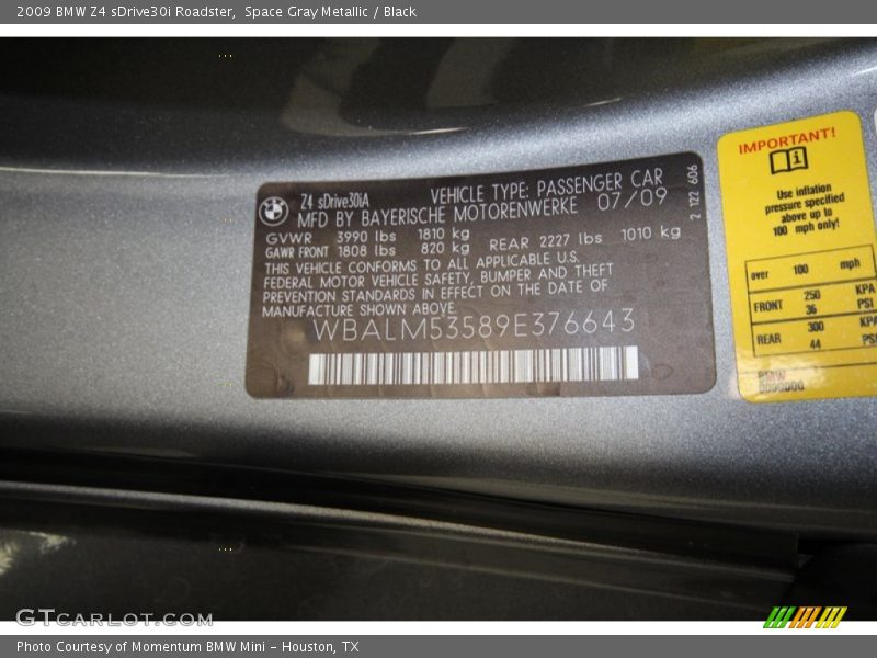 Space Gray Metallic / Black 2009 BMW Z4 sDrive30i Roadster