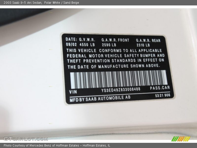 Polar White / Sand Beige 2003 Saab 9-5 Arc Sedan