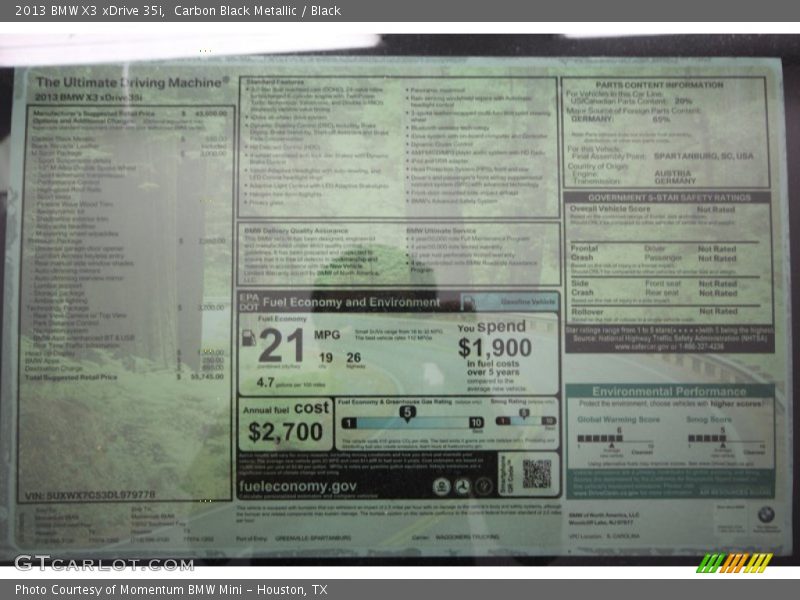 Carbon Black Metallic / Black 2013 BMW X3 xDrive 35i
