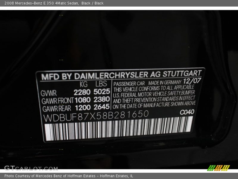 Black / Black 2008 Mercedes-Benz E 350 4Matic Sedan