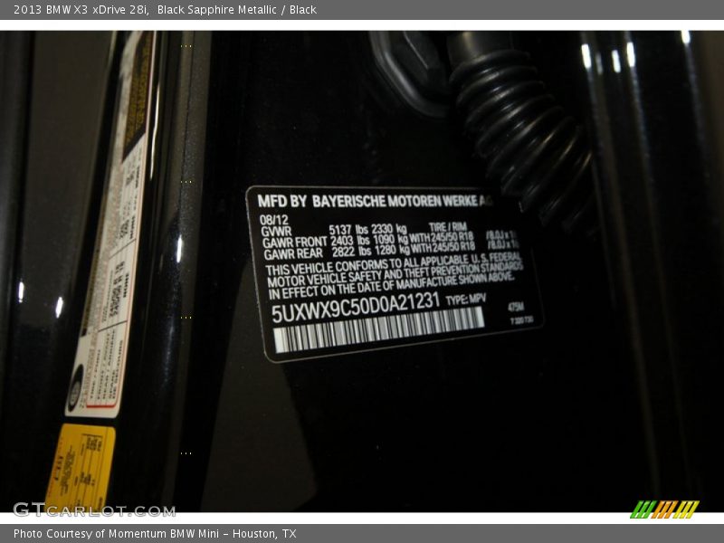 Black Sapphire Metallic / Black 2013 BMW X3 xDrive 28i