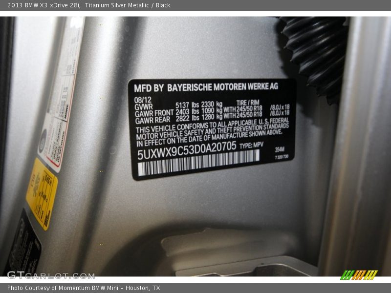 Titanium Silver Metallic / Black 2013 BMW X3 xDrive 28i