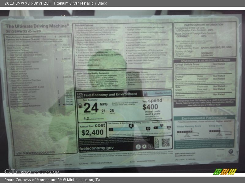 Titanium Silver Metallic / Black 2013 BMW X3 xDrive 28i