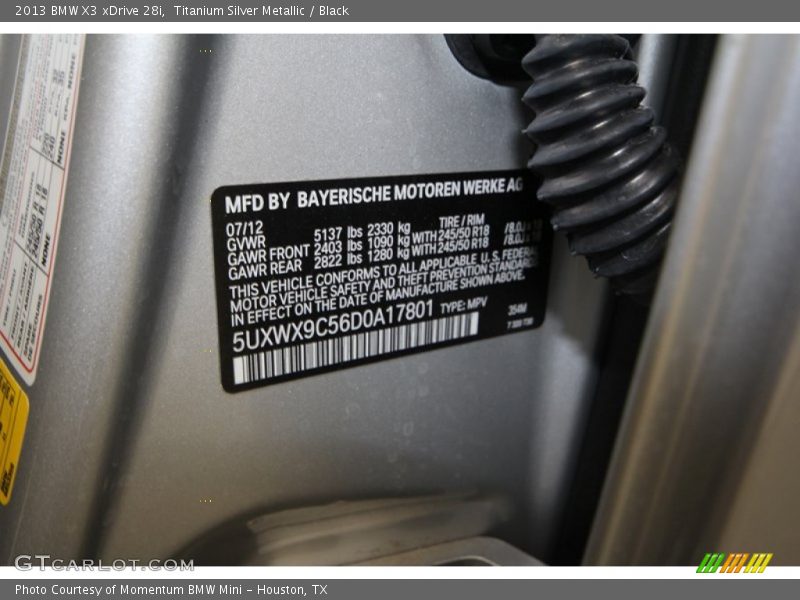 Titanium Silver Metallic / Black 2013 BMW X3 xDrive 28i
