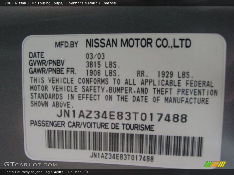 Silverstone Metallic / Charcoal 2003 Nissan 350Z Touring Coupe