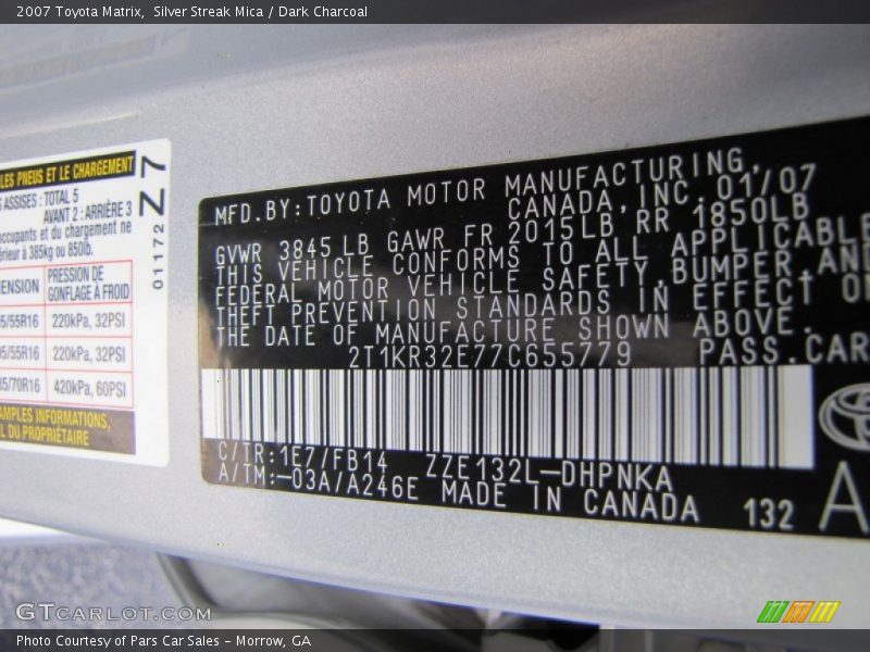 Silver Streak Mica / Dark Charcoal 2007 Toyota Matrix
