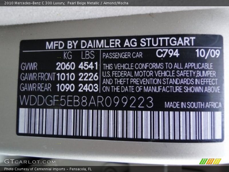 2010 C 300 Luxury Pearl Beige Metallic Color Code 794