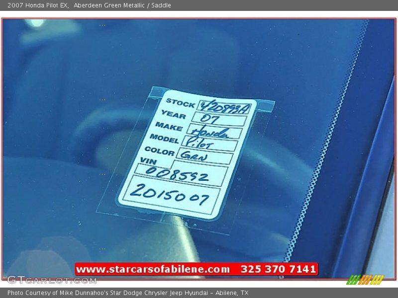 Aberdeen Green Metallic / Saddle 2007 Honda Pilot EX
