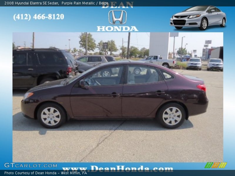 Purple Rain Metallic / Beige 2008 Hyundai Elantra SE Sedan