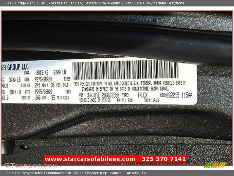 Mineral Gray Metallic / Dark Slate Gray/Medium Graystone 2011 Dodge Ram 1500 Express Regular Cab