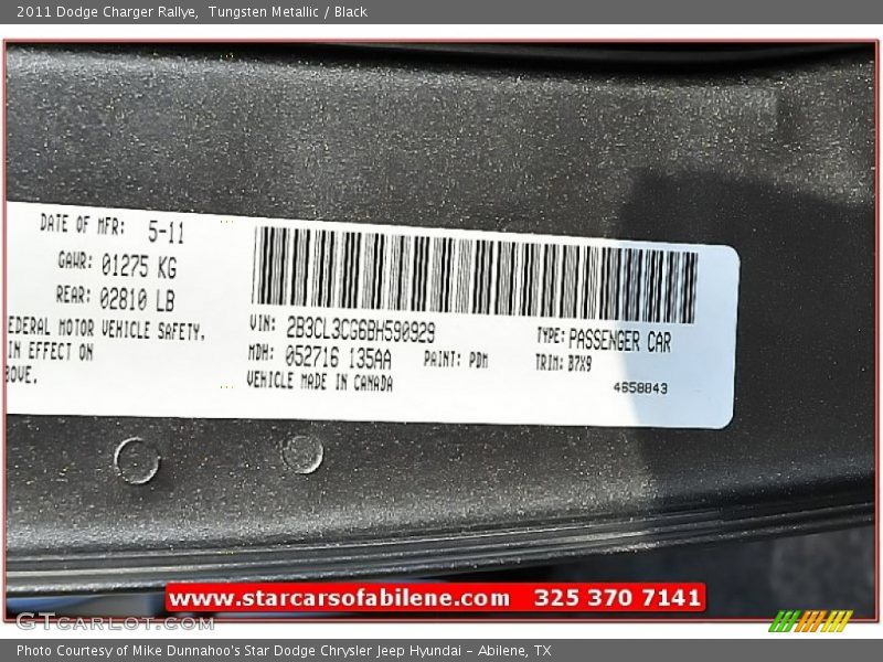 Tungsten Metallic / Black 2011 Dodge Charger Rallye