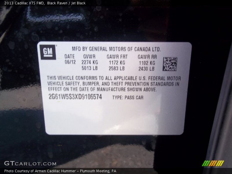 Black Raven / Jet Black 2013 Cadillac XTS FWD