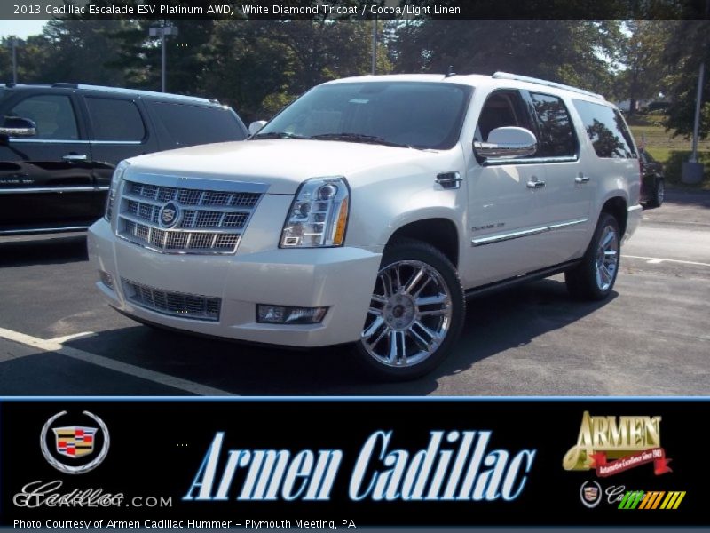 White Diamond Tricoat / Cocoa/Light Linen 2013 Cadillac Escalade ESV Platinum AWD