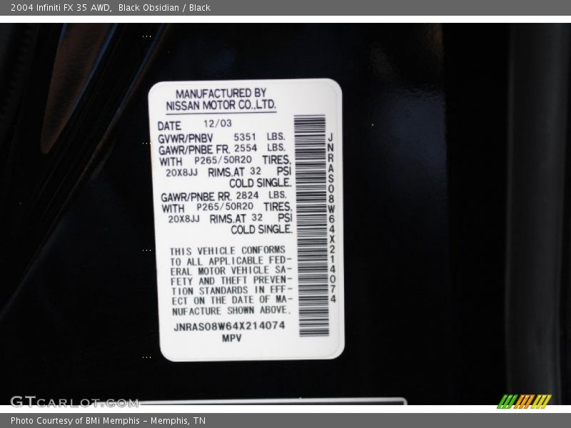 Black Obsidian / Black 2004 Infiniti FX 35 AWD