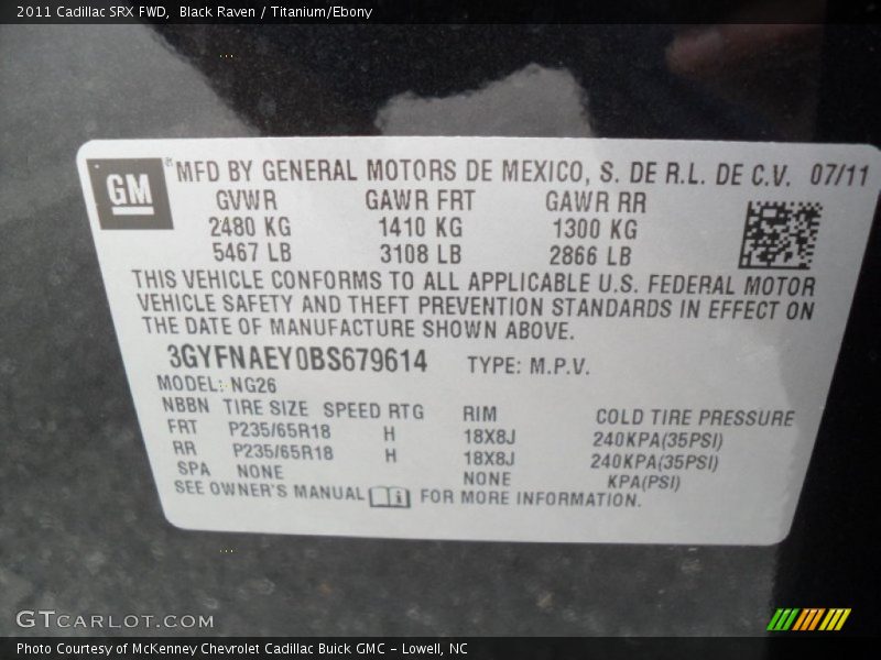 Black Raven / Titanium/Ebony 2011 Cadillac SRX FWD