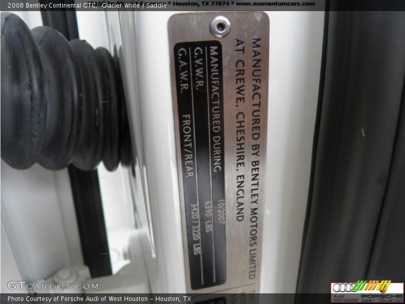 Glacier White / Saddle 2008 Bentley Continental GTC