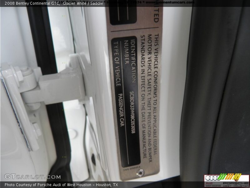 Glacier White / Saddle 2008 Bentley Continental GTC