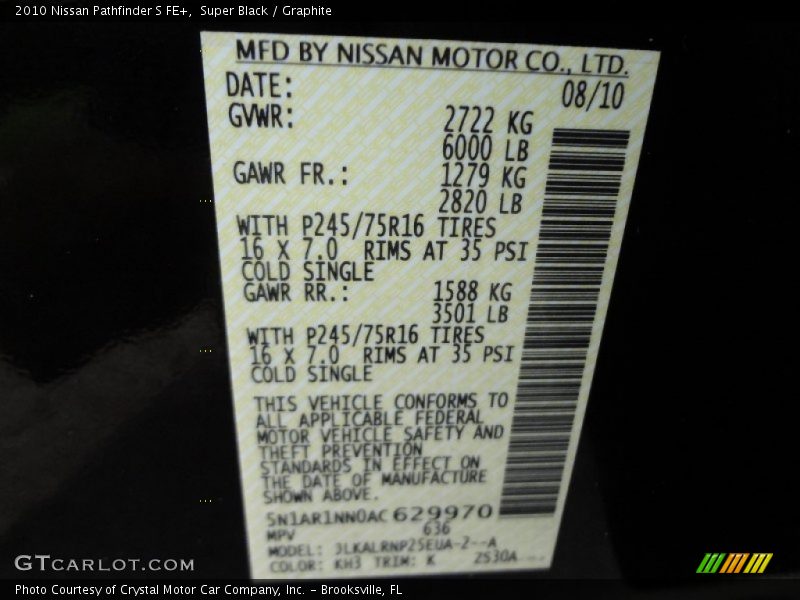 Super Black / Graphite 2010 Nissan Pathfinder S FE+
